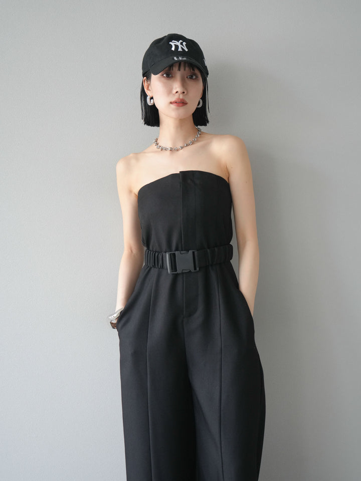 【預購】混色斜紋腰帶熊圖案工裝褲/黑色