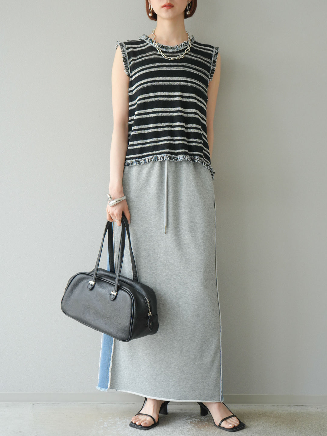 [予約]デニムドッキングスウェットスカート/グレー