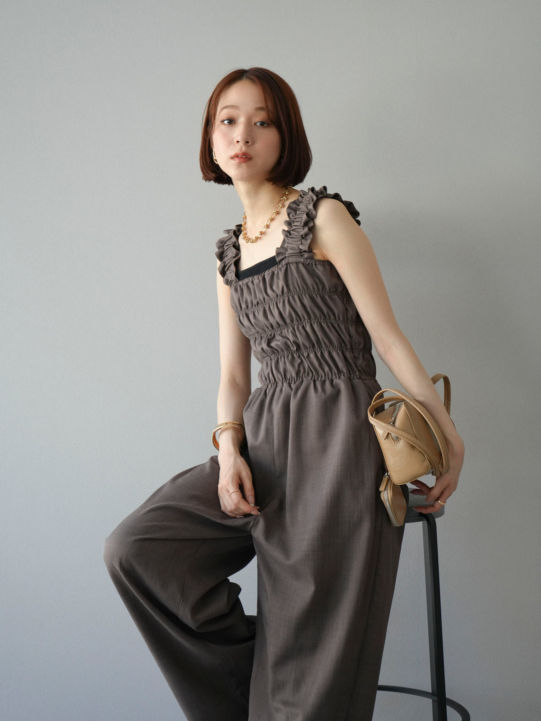 [予約]ヘザーエステルシャーリングサロペット/ブラウン