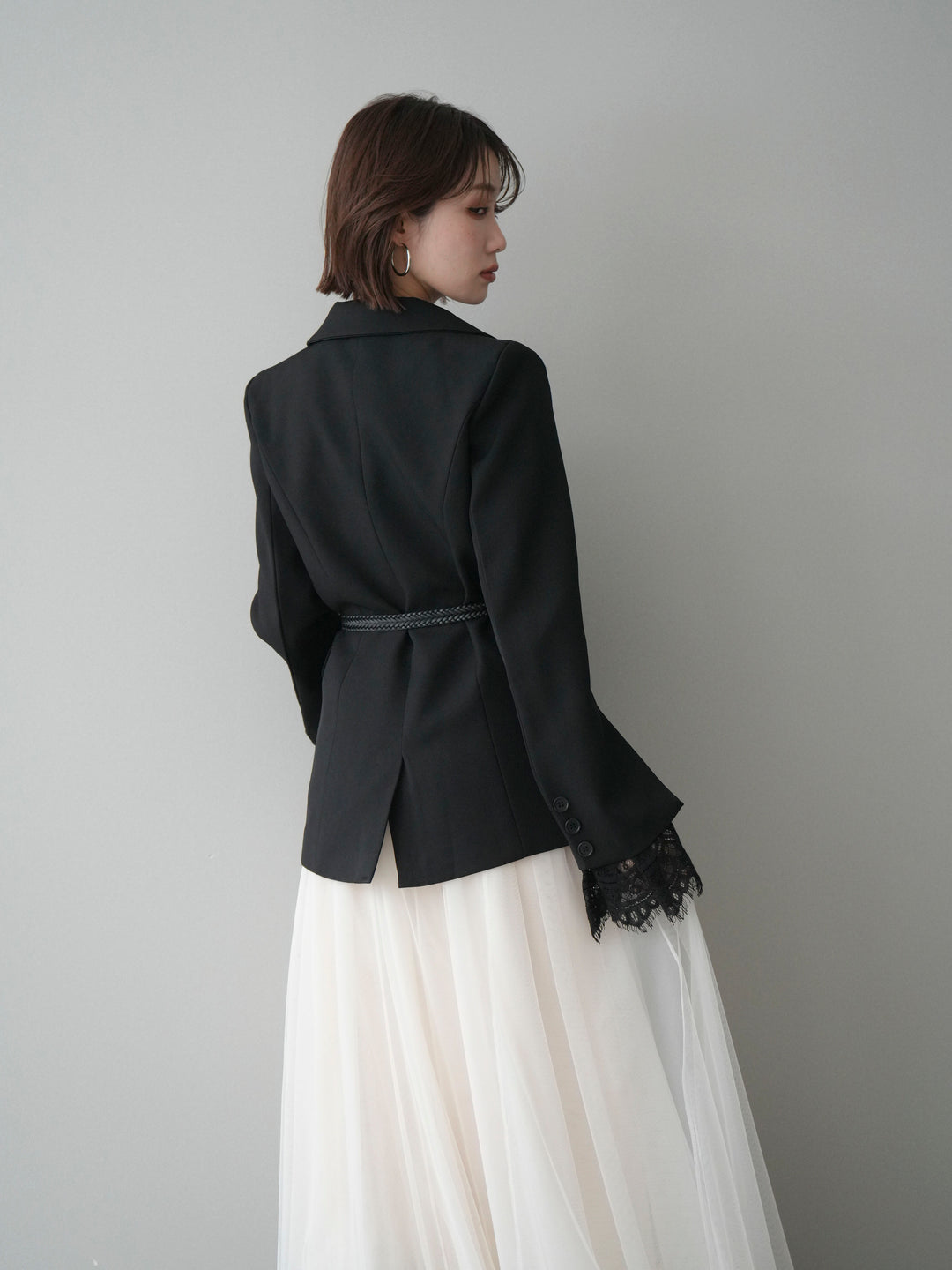 [SET]レースレイヤードスリットジャケット+チュールボリュームスカート(2set)