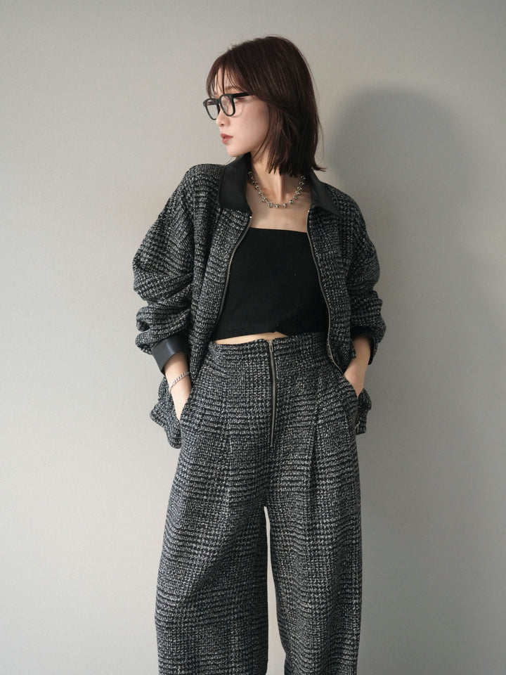 [予約]レザー襟ミックスツイードジャケット/black