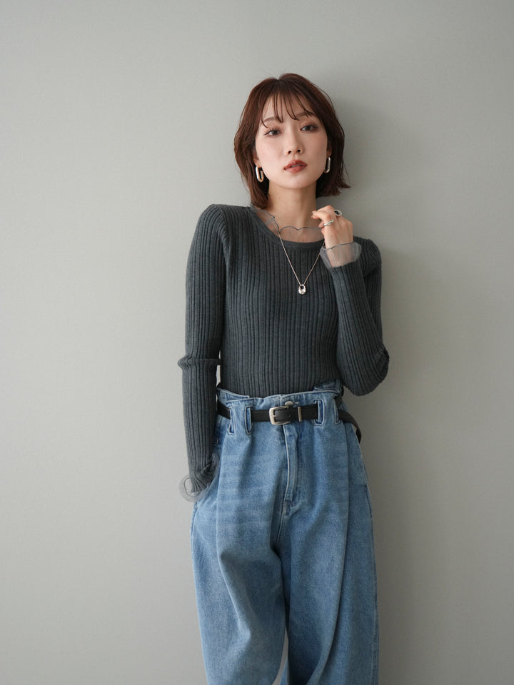 [SET]チュールドッキングリブニットトップス+チュールドッキングリブニットトップス(2set)