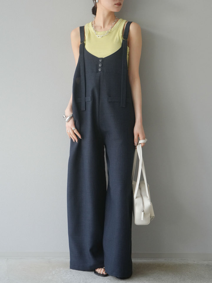 [予約]リネンタッチボタンサロペット/チャコール