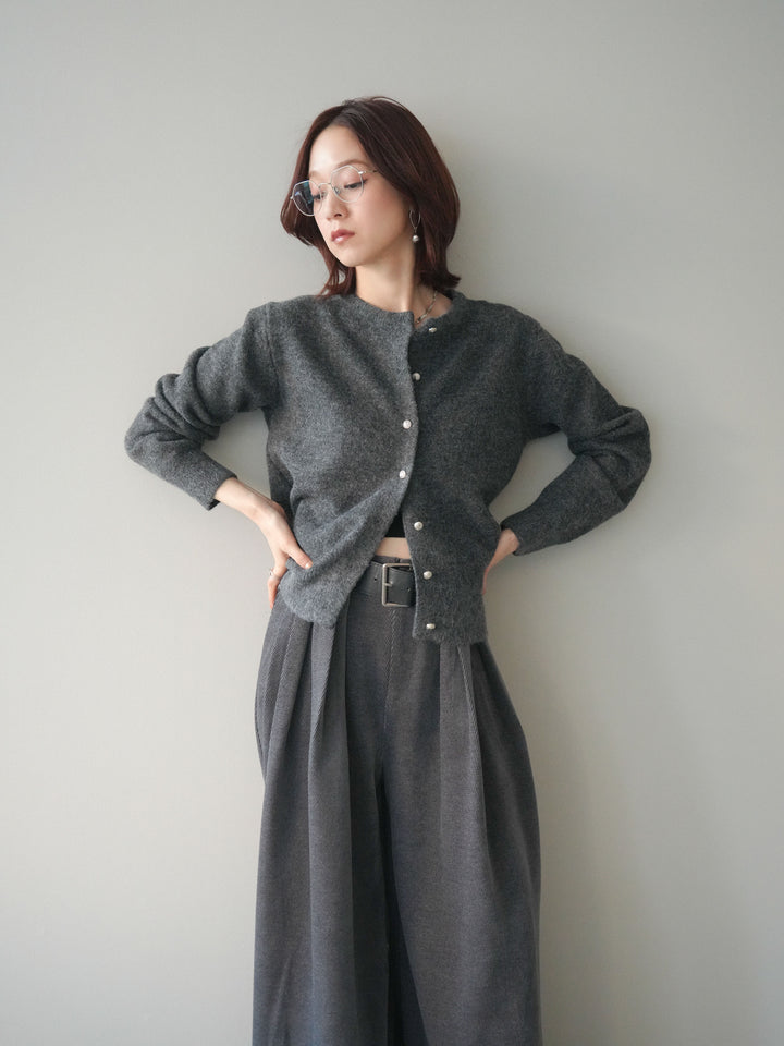 [SET]アンティークボタンニットカーディガン+ベルトデザインループコールテンワイドパンツ(ベルト付き)(2set)