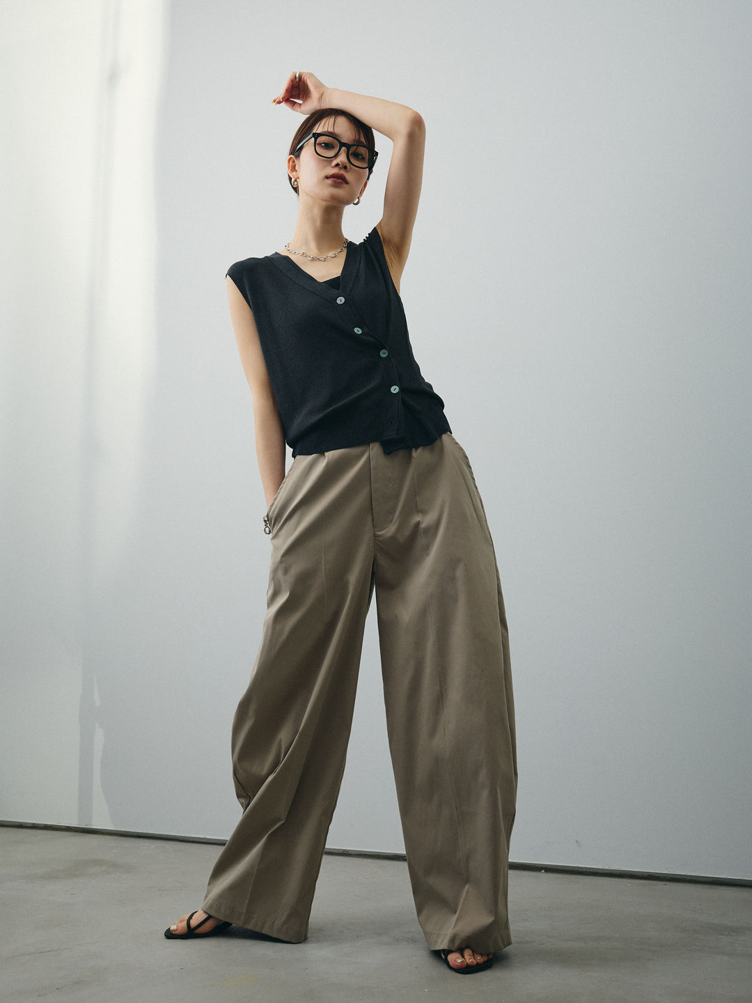 [SET]クールタッチ2WAYデザインニットベスト+コクーンワイドチノパンツ(2set)