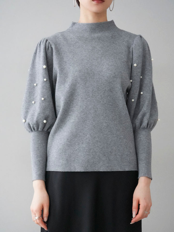 [Pre-order] Volume Sleeve Pearl Knit Pullover/Gray