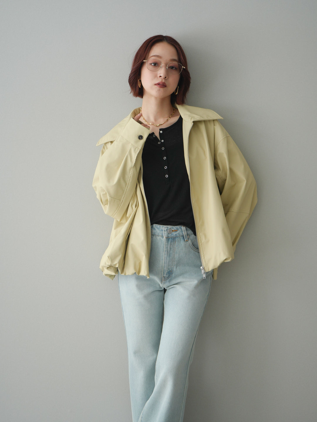 [予約]ウォッシャブルフェイクレザーバルーンジャケット/yellow