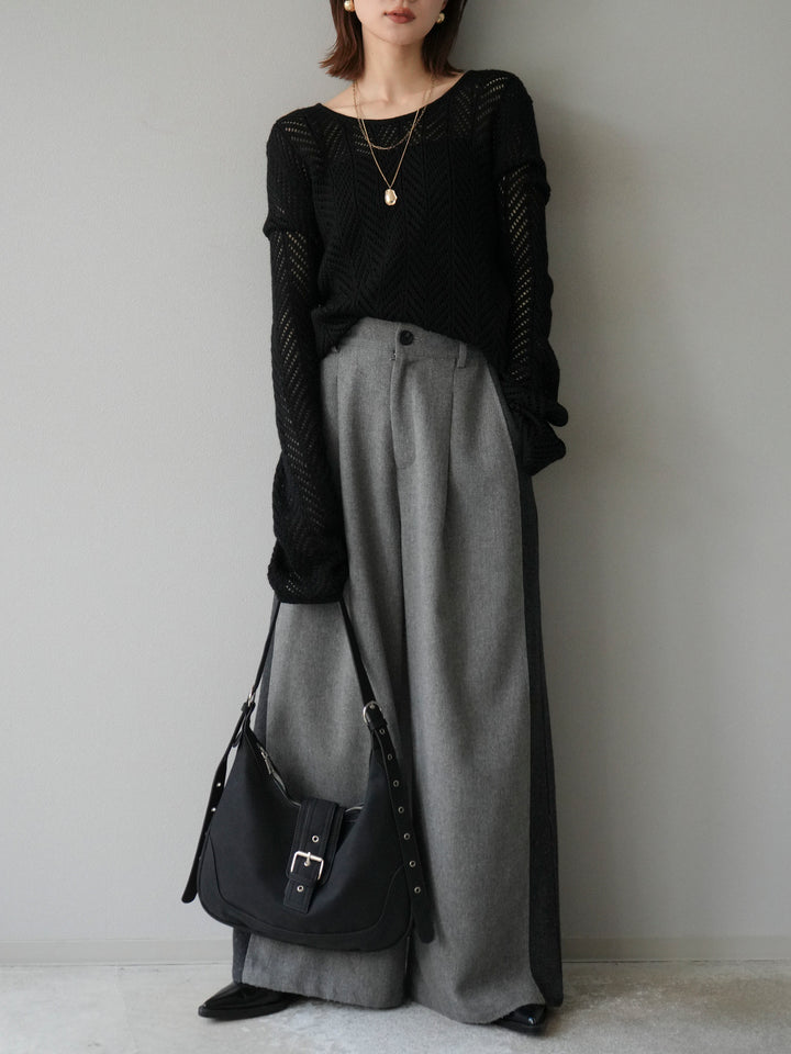 [予約]透かし編みニットトップス/ブラック