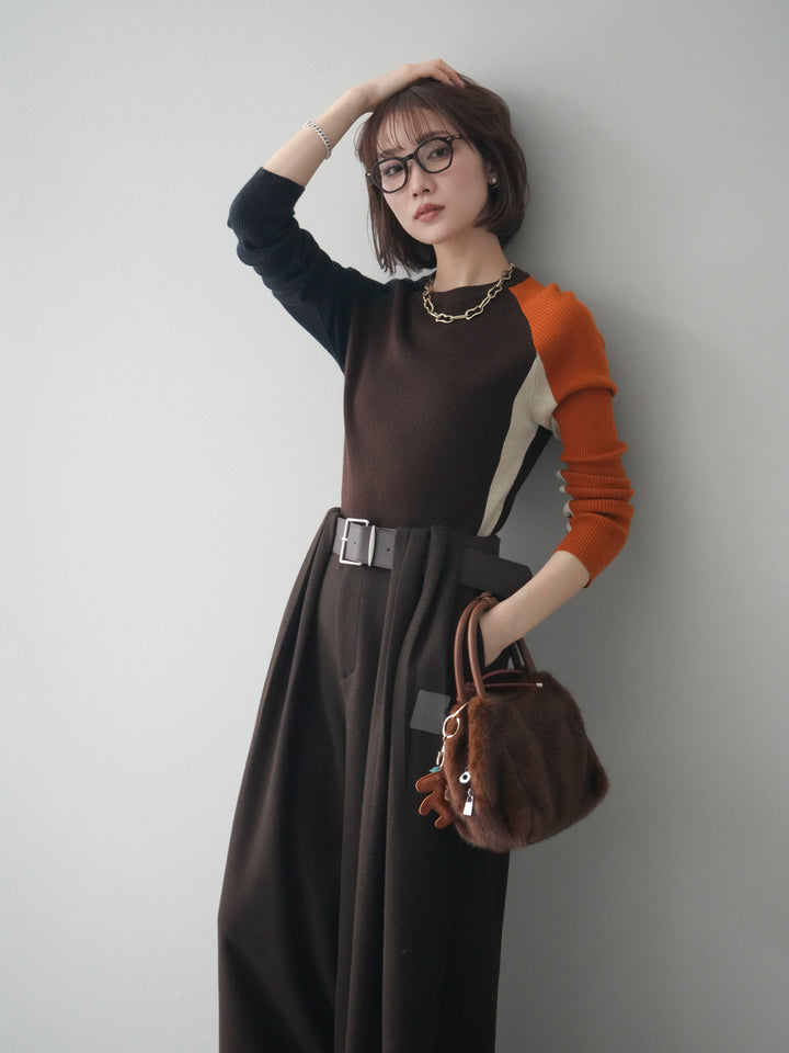 [SET]バイカラーラグランニットトップス+選べるアクセセット(2set)