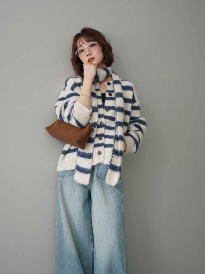 [SET]ボウタイ付きボーダーニットプルオーバー+選べるアクセセット(2set)