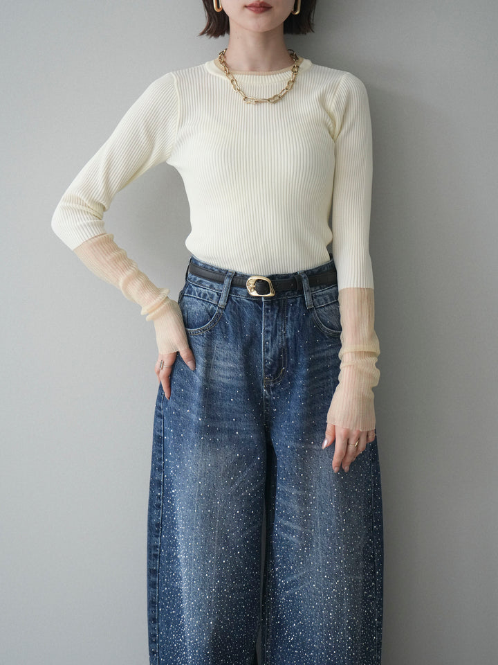 [SET]リブラメシアー切替リブニットトップス+リブラメシアー切替リブニットトップス(2set)