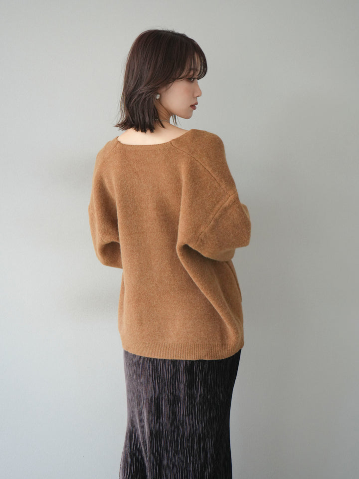 [預訂] 大口袋拉鍊針織開襟衫/駝色