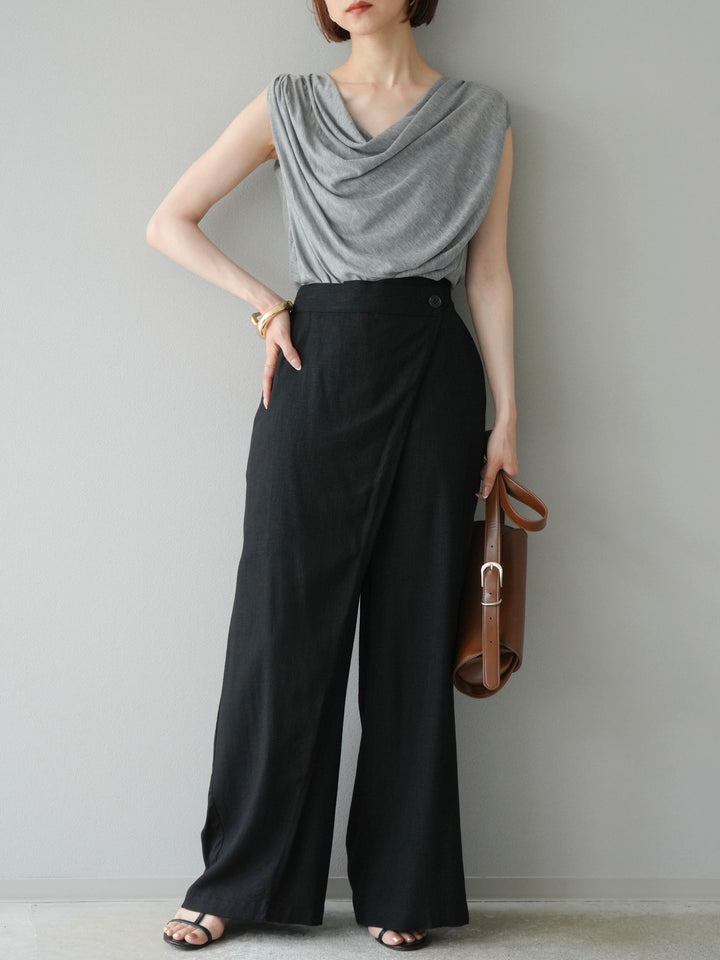 [予約]ビーズチェーン付ドレープトップス/グレー