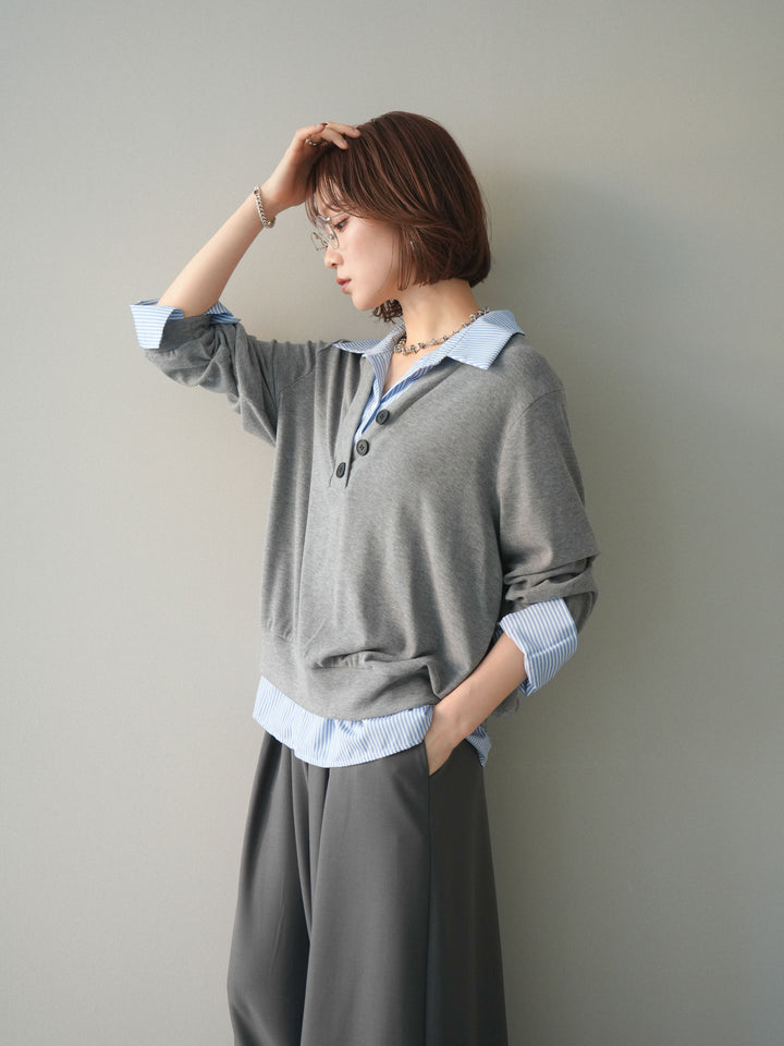 [予約]シャツレイヤードデザインカットプルオーバー/lightgray