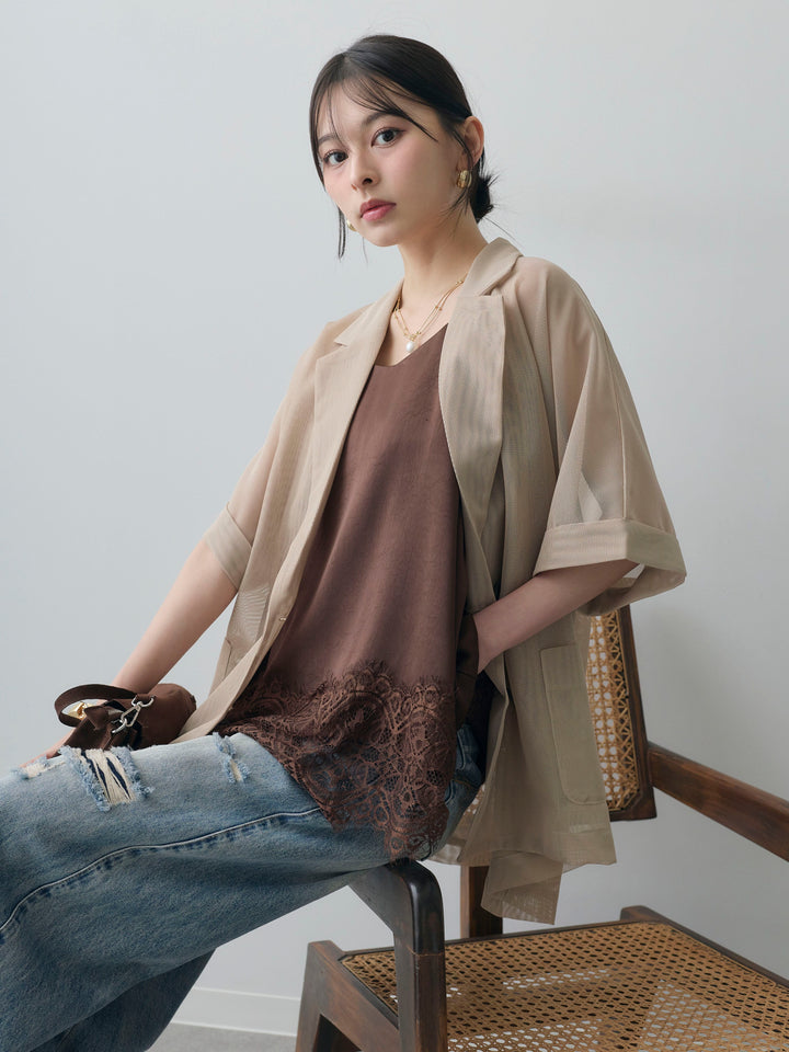 [SET]メッシュハーフWジャケット+レーストリムキャミソール(2set)