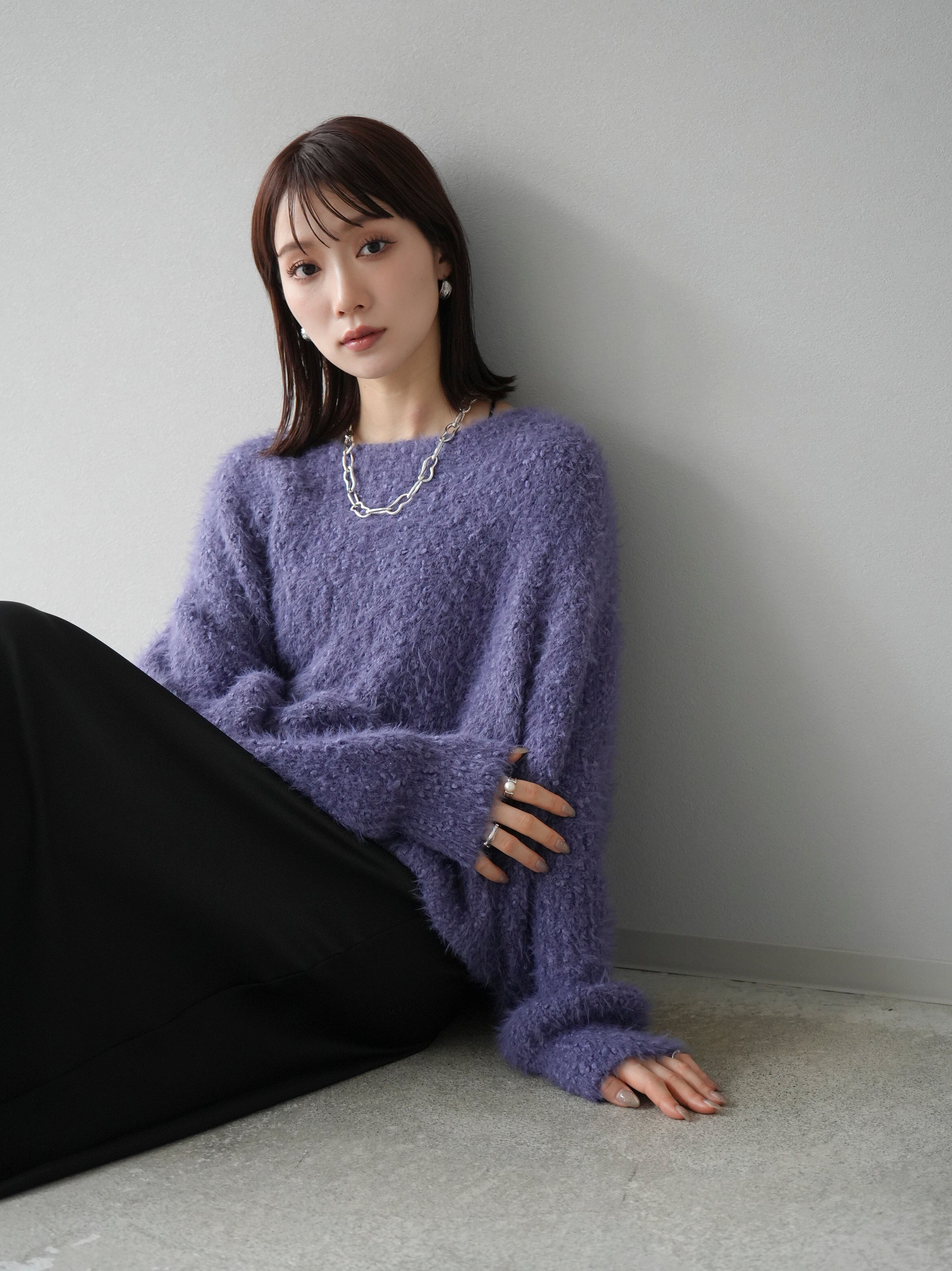 予約]ランダムシャギーニットプルオーバー/パープル – Lumier