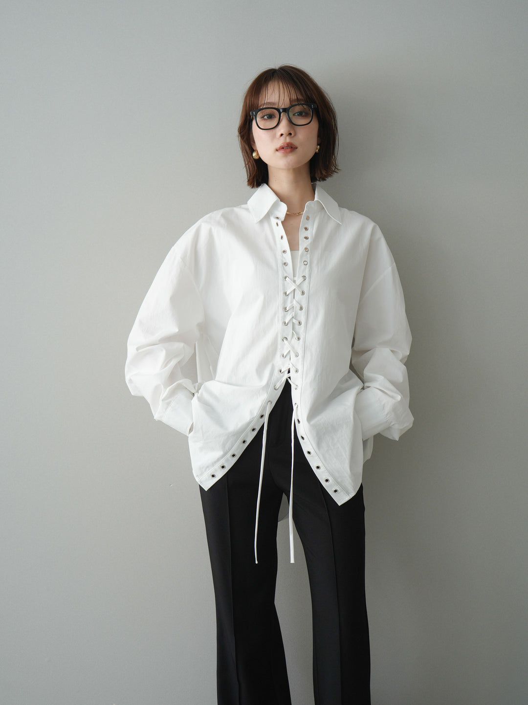 [SET]レースアップブロードシャツ+選べるアクセセット(2set)