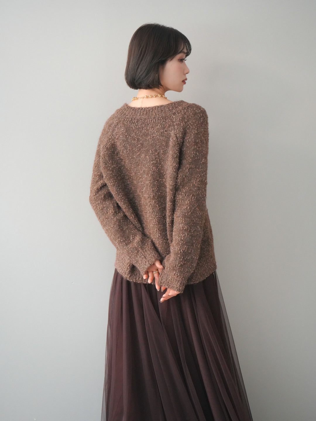 [SET]Vネックスラブニットプルオーバー+選べるアクセセット(2set)