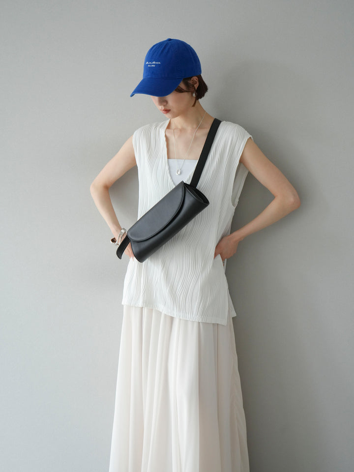 [SET]ウェーブパイピングVネックベスト+シフォンフレアスカート(2set)