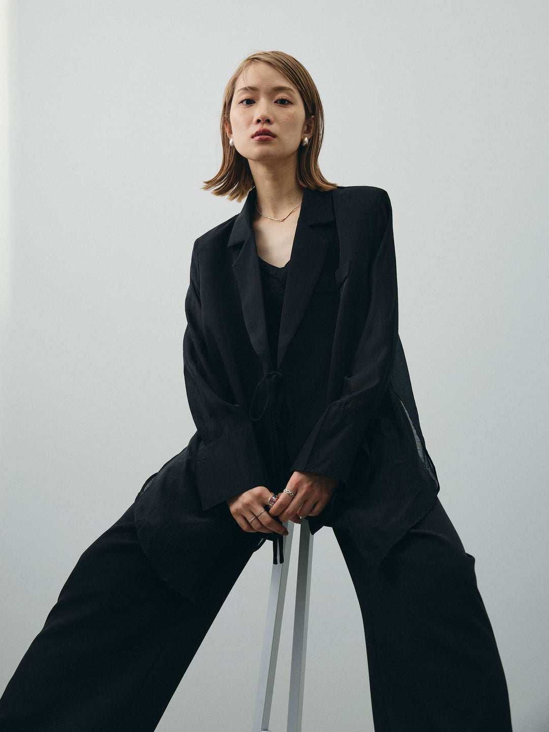 [予約]シアー切替テーラードジャケット/ブラック
