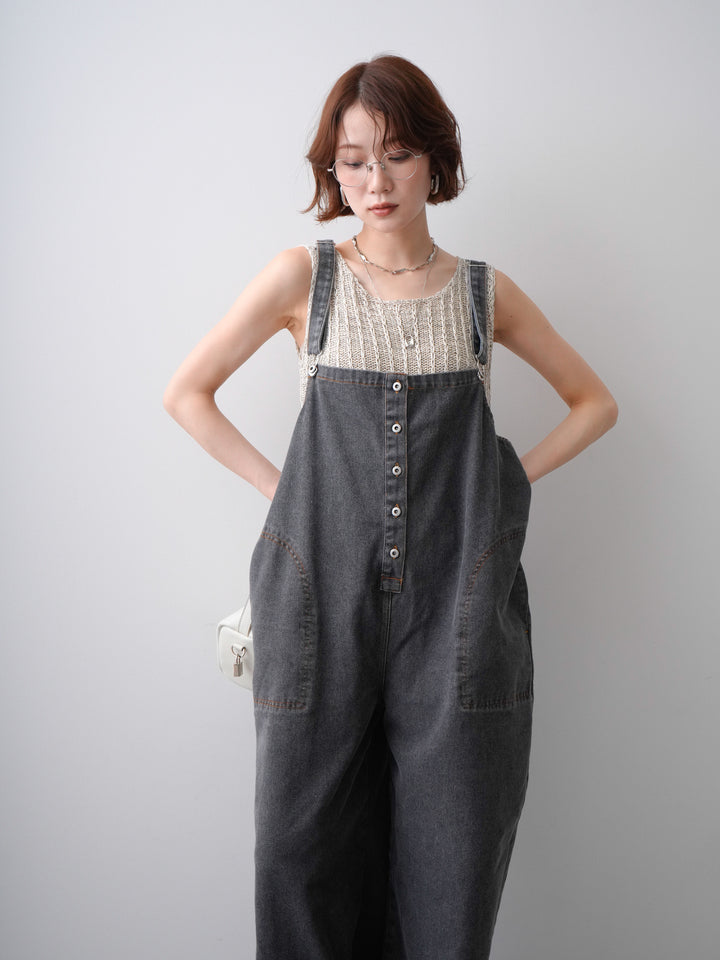 [予約]オーバーシルエットデニムオールインワン/black