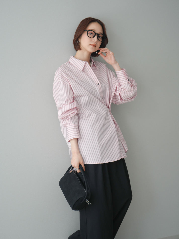 [予約]2wayルーズストライプシャツ/pink