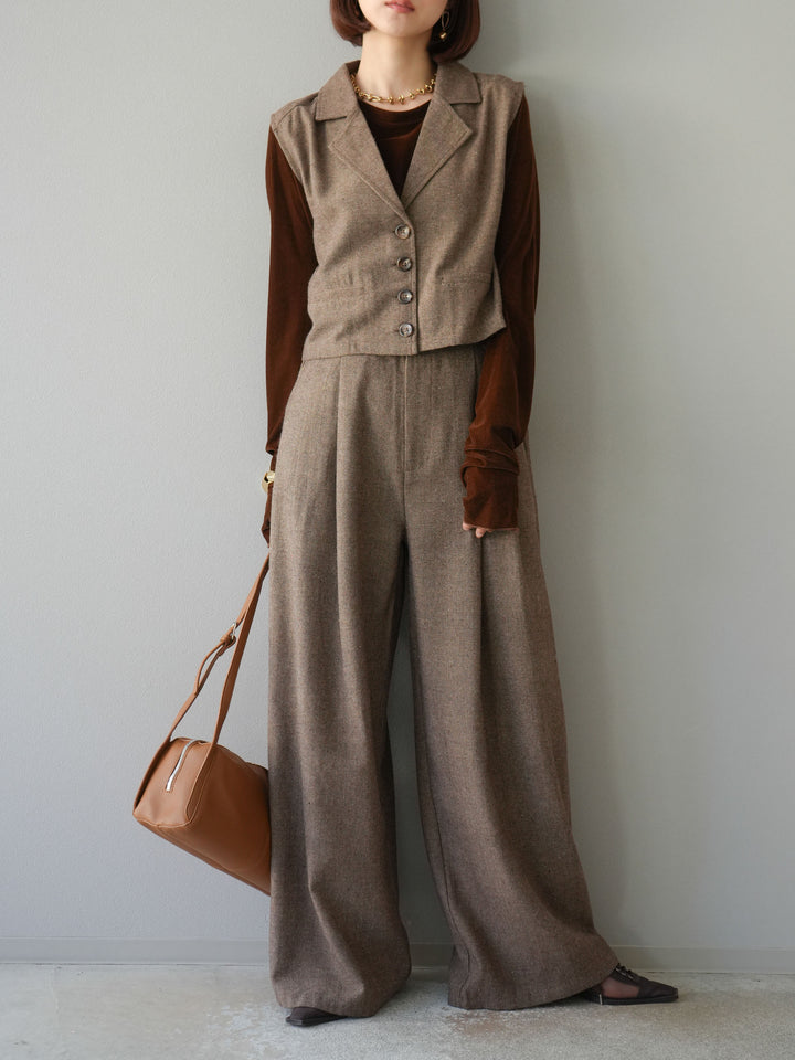 [予約]ツイードタッチテーラードジレ/ブラウン