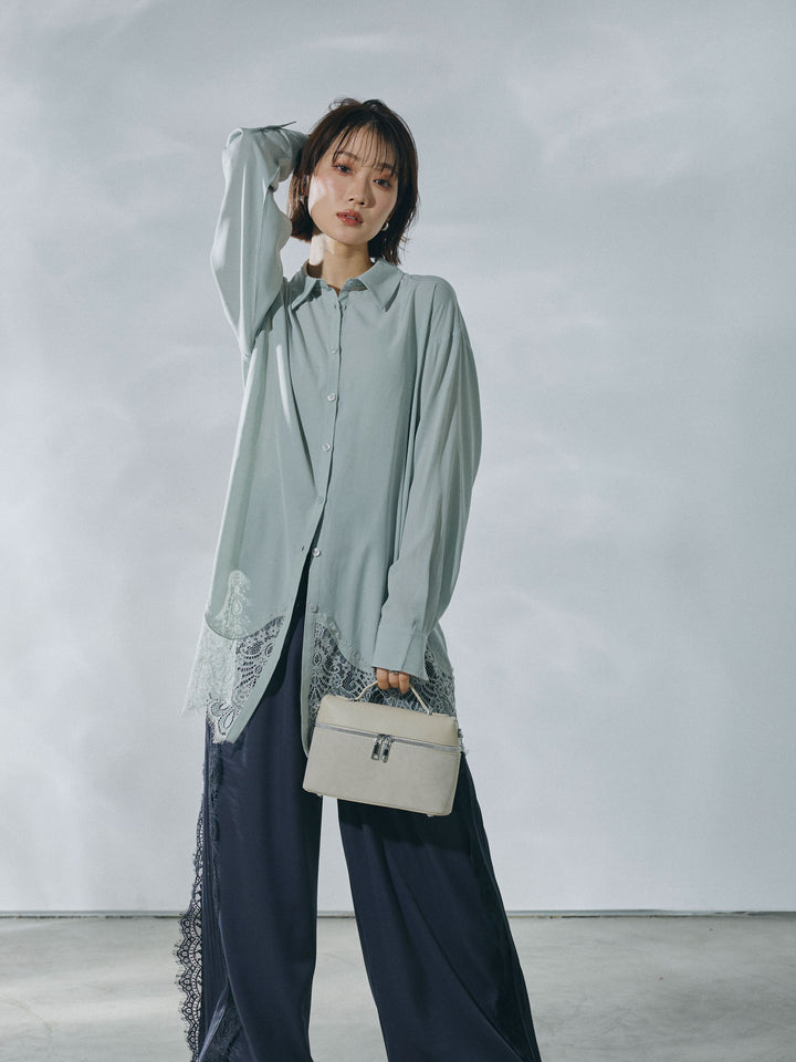 [予約]裾レースポプリンシャツ/mint