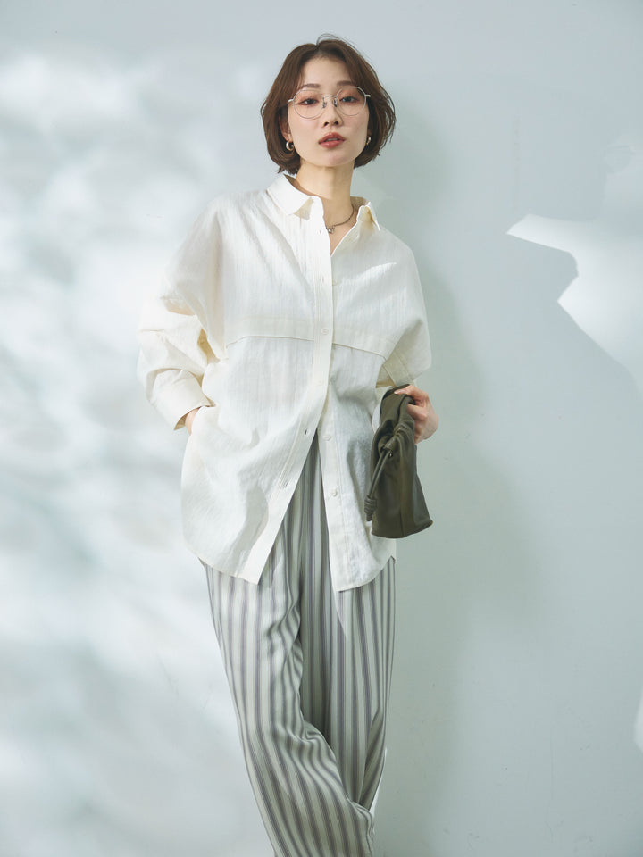 【Allure】[SET]スプリングスラブワイドシャツ+ストライプイージーパンツ(2set)