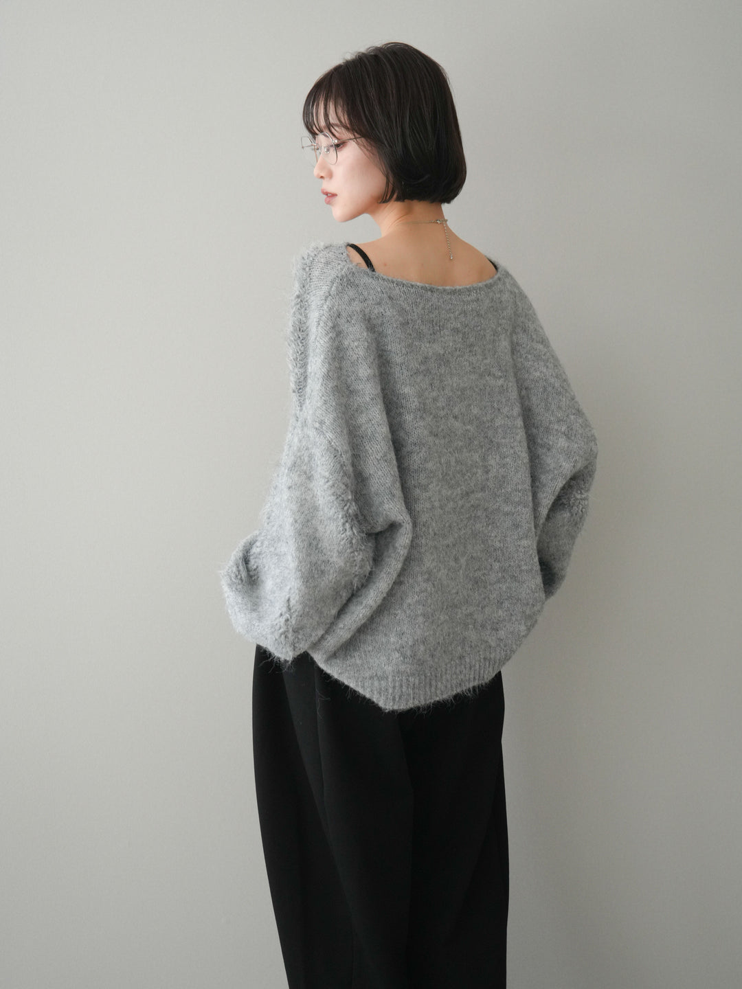 [SET]シャギーデザインニットプルオーバー+裾ZIPスエットワイドパンツ(2set)