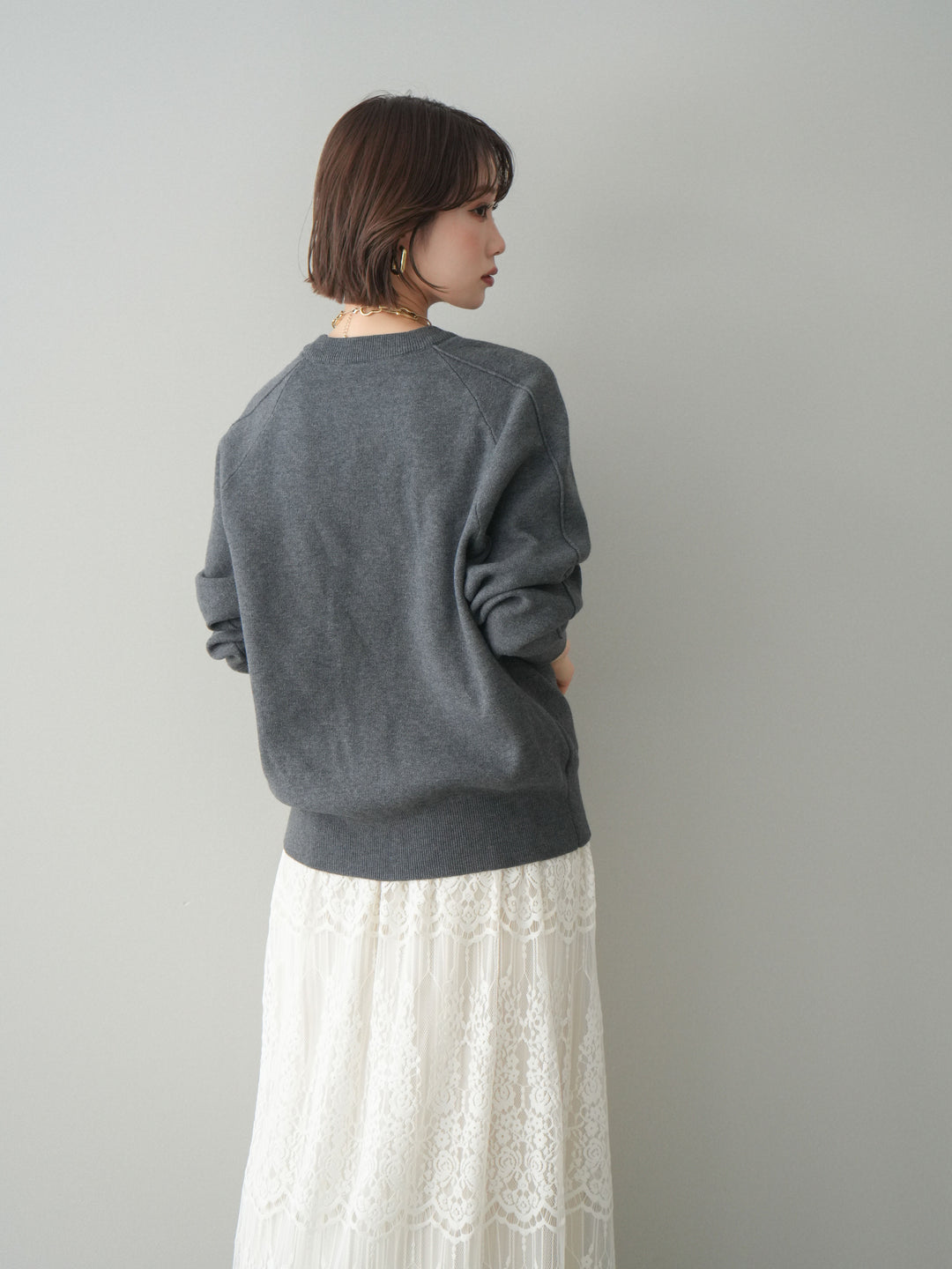 [予約]半ラバープリントロゴスウェットライクニットプルオーバー/mokucharcoal