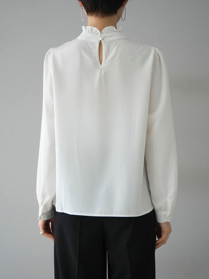 [Pre-order] Pearl neck frill blouse/white