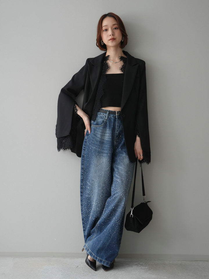 [予約]レースレイヤードスリットジャケット/black