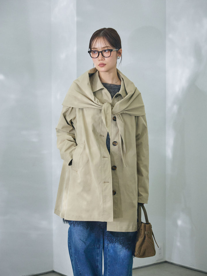 [予約]スカーフ付ステンカラーミディアムコート/beige