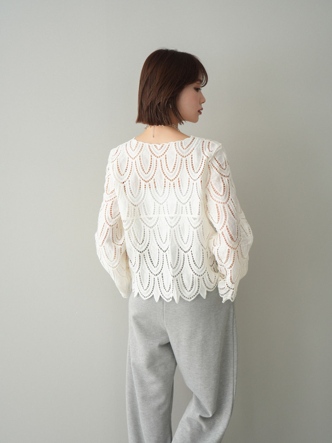 [予約]透かしコードレースブラウス/white