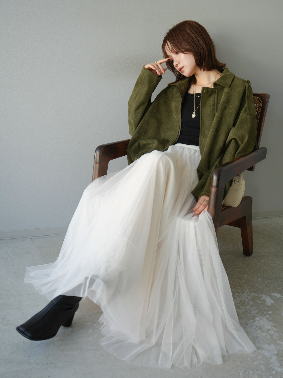 [予約]スウェードオーバーブルゾン/カーキ