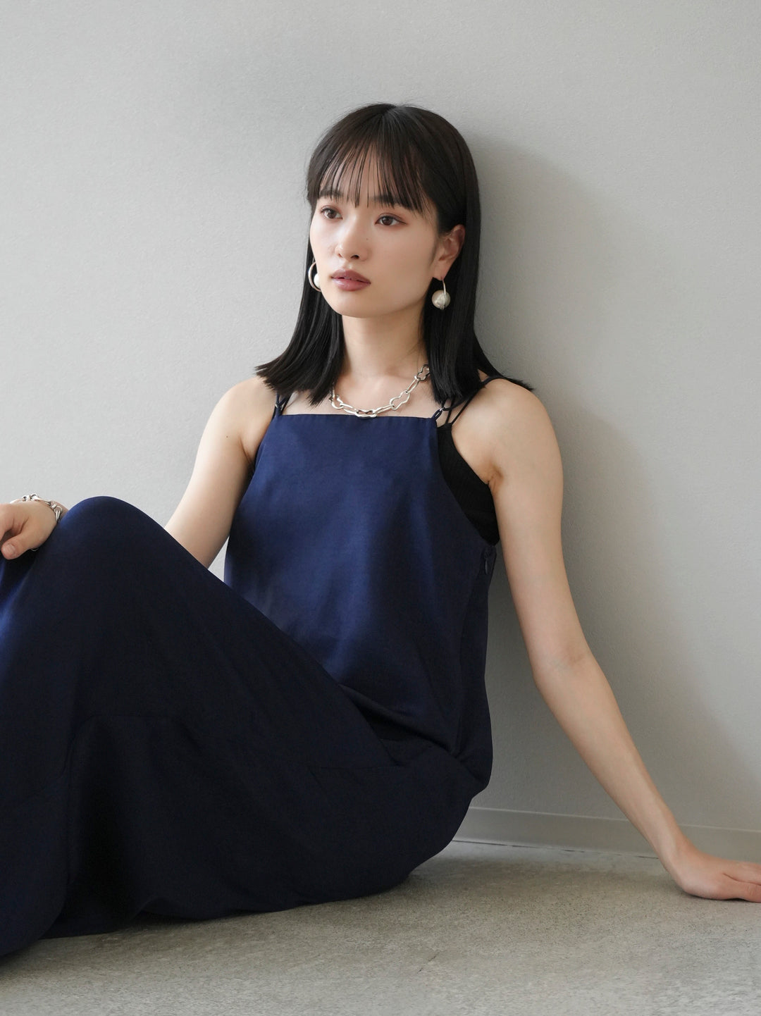 [Pre-order] Vintage Satin Camisole Dress/Navy