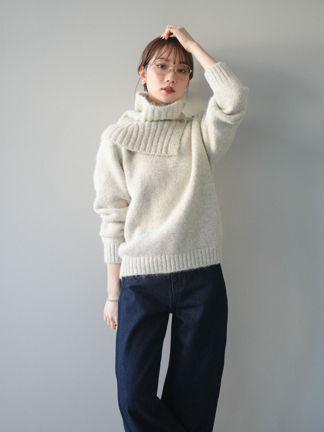 [予約]ネック付MIXニットアンサンブル/apricot