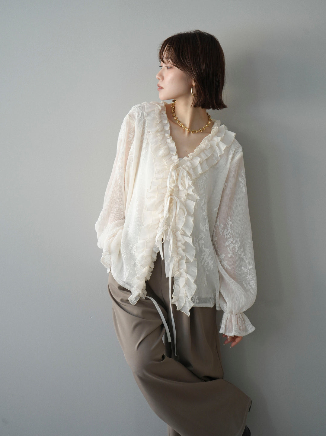 [予約]楊柳ラッフルフリルカーディガン/ivory