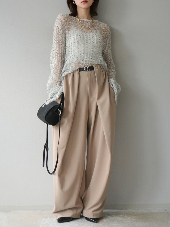 [予約]ストライプメッシュニットプルオーバー/ホワイト