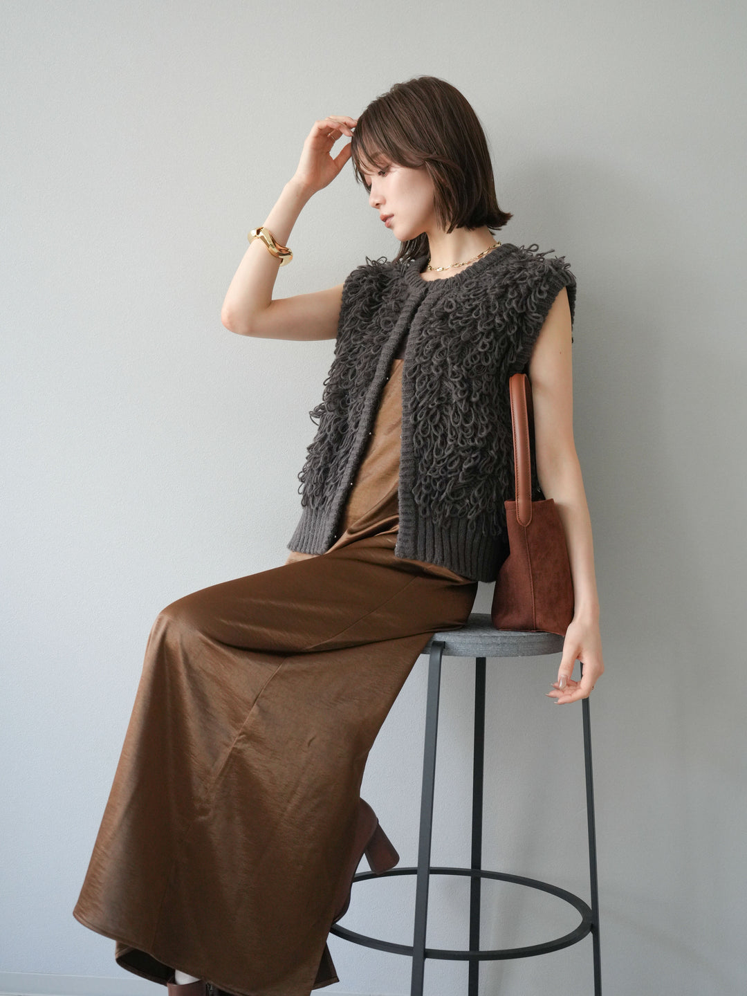 [予約]サテンキャミワンピース/ブラウン