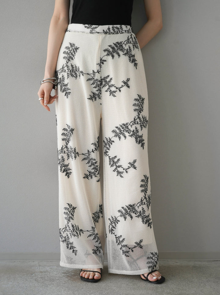 [予約]リーフ柄メッシュワイドパンツ/アイボリー