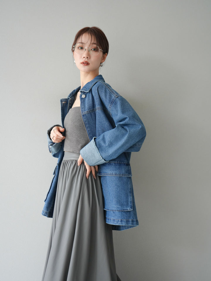 [予約]ステッチデニムオーバージャケット/ブルー