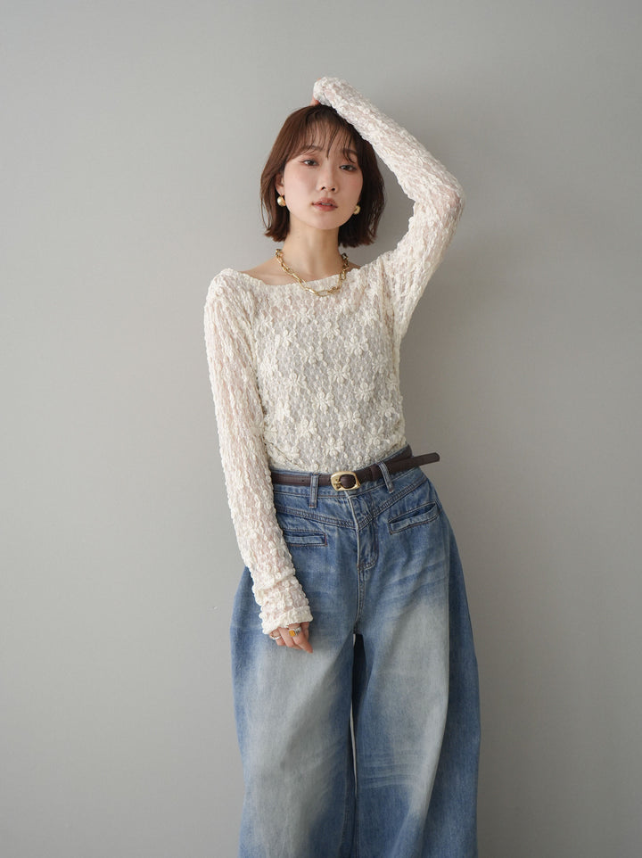 [予約]サイドギャザーレーストップス/ivory