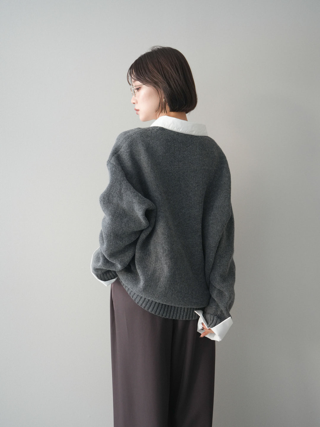 [予約]シャツドッキングオーバーニットプルオーバー/charcoaloff