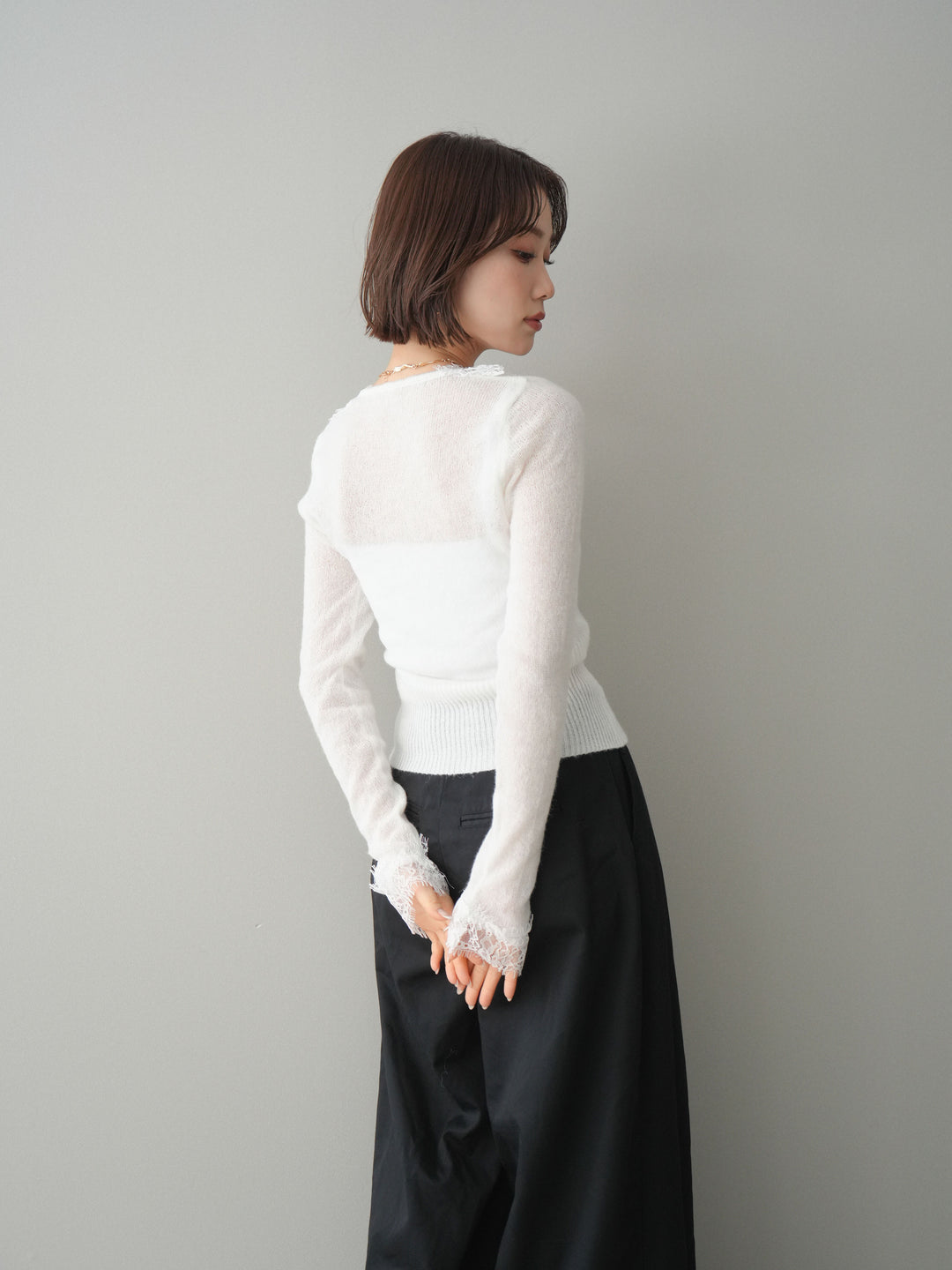 [予約]モヘアタッチレースニットカーディガン/off