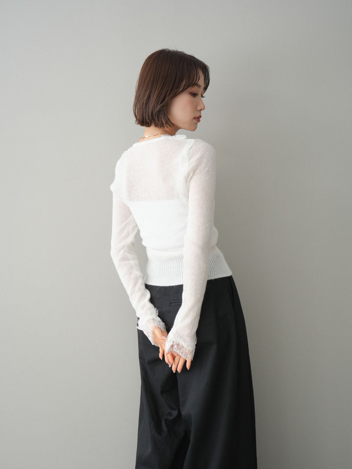 [予約]モヘアタッチレースニットカーディガン/off