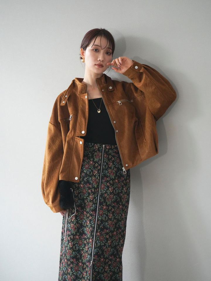 [予約]スエードジップデザインブルゾン/mustard