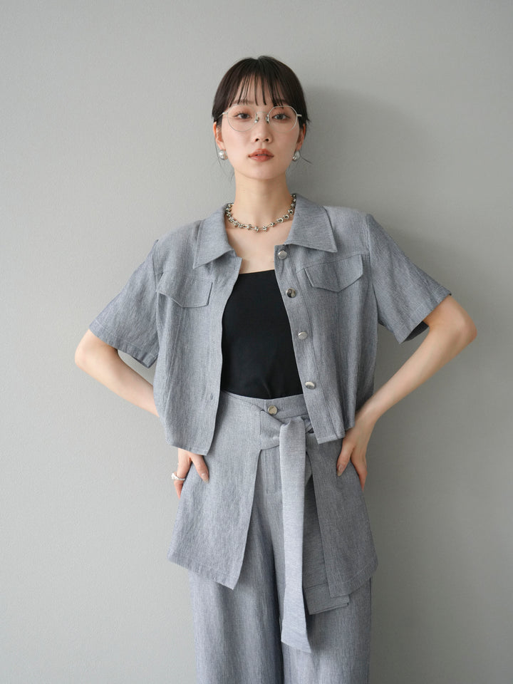 [SET]リネンタッチハーフシャツ＆ラップワイドパンツSET UP(2set)