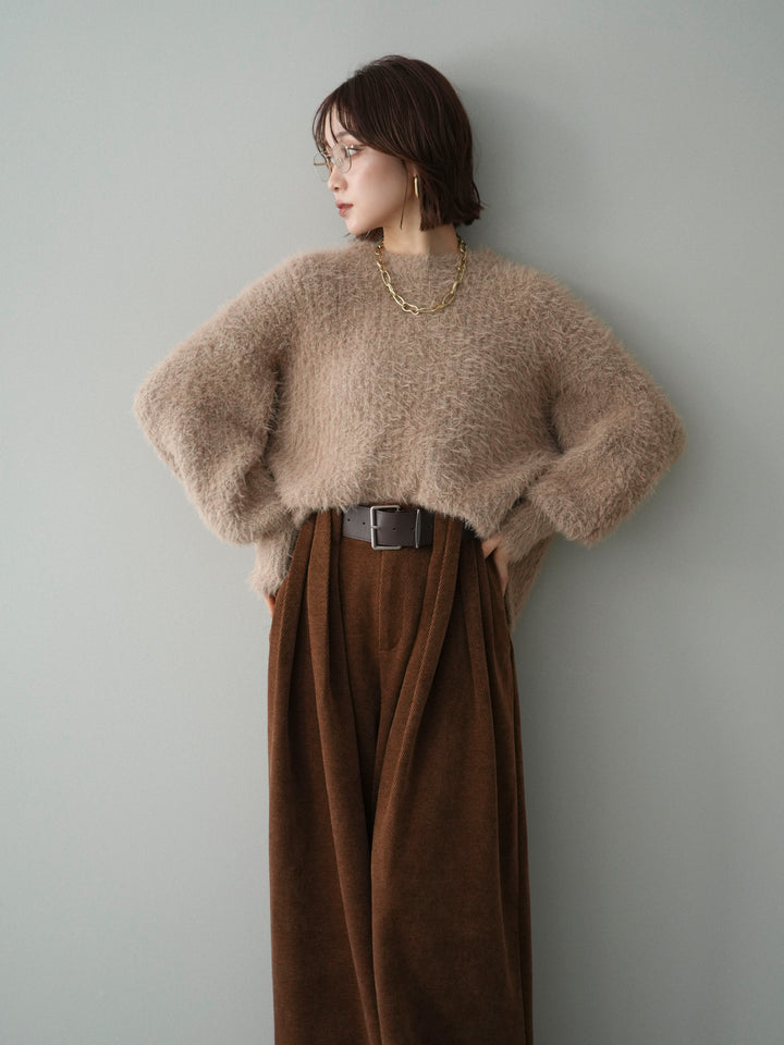 [予約]ボリュームスリーブシャギー MIXニットプルオーバー/brown